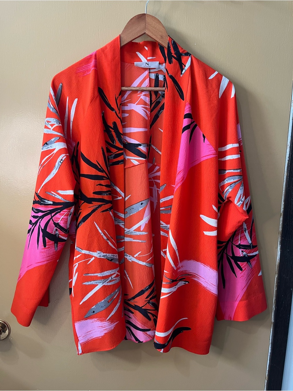 Natori Red and Pink Printed Open-Front Blazer